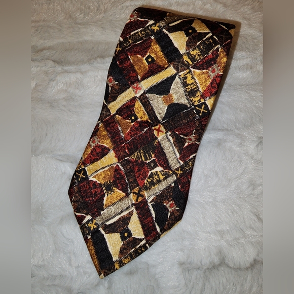 *Ermenegildo Zegna Yellow, Black, Cream, Rust Men's Tie* RET $250 - Picture 2 of 3